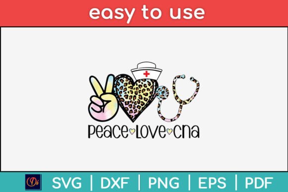 Peace Love CNA Leopard Heart Stethoscope Graphics for Crafts